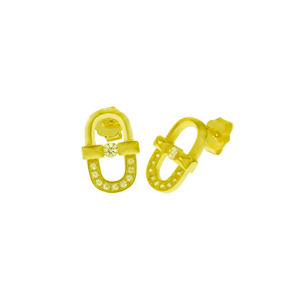 .925 Sterling Silver CZ Gold Plated Stud Earrings