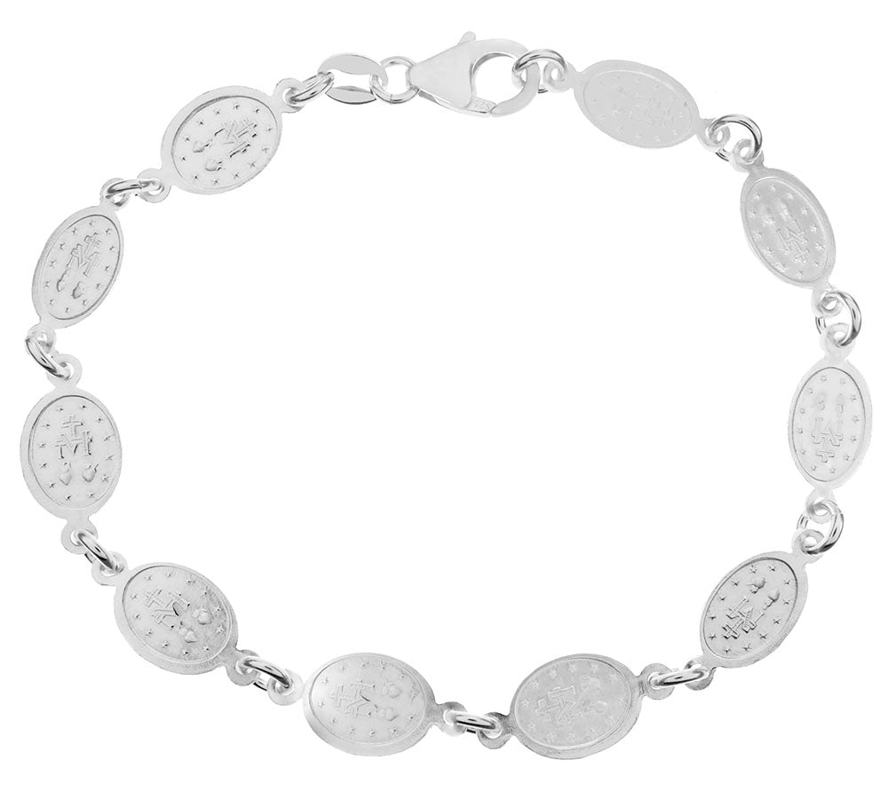 Virgin Mary Medal Italian Sterling Silver Bracelet
