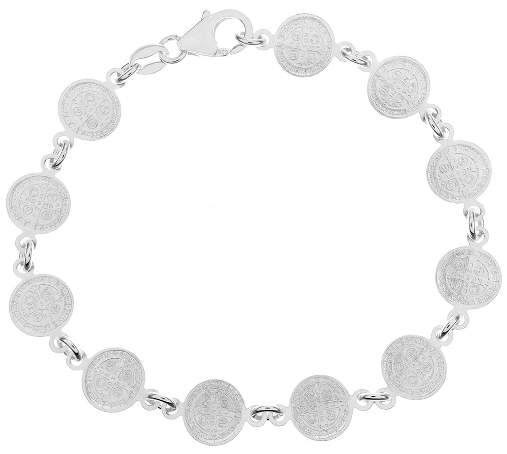Saint Benedict Round Medal Sterling Silver Bracelet