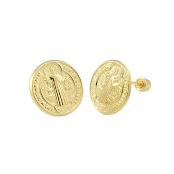 14K Gold St Benedict Screw Back Stud Earrings