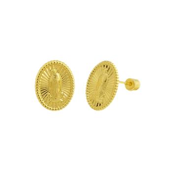 Lady of Guadalupe 14K Gold Screw Back Stud Earrings