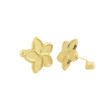 Plumeria Flower 14K Gold Screw Back Stud Earrings