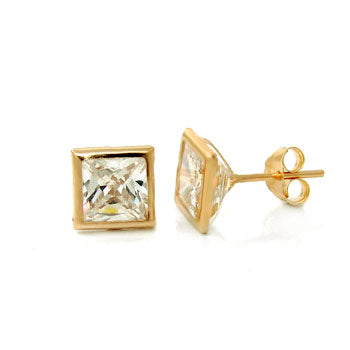 14K Gold Square CZ Butterfly Backing Stud Earrings