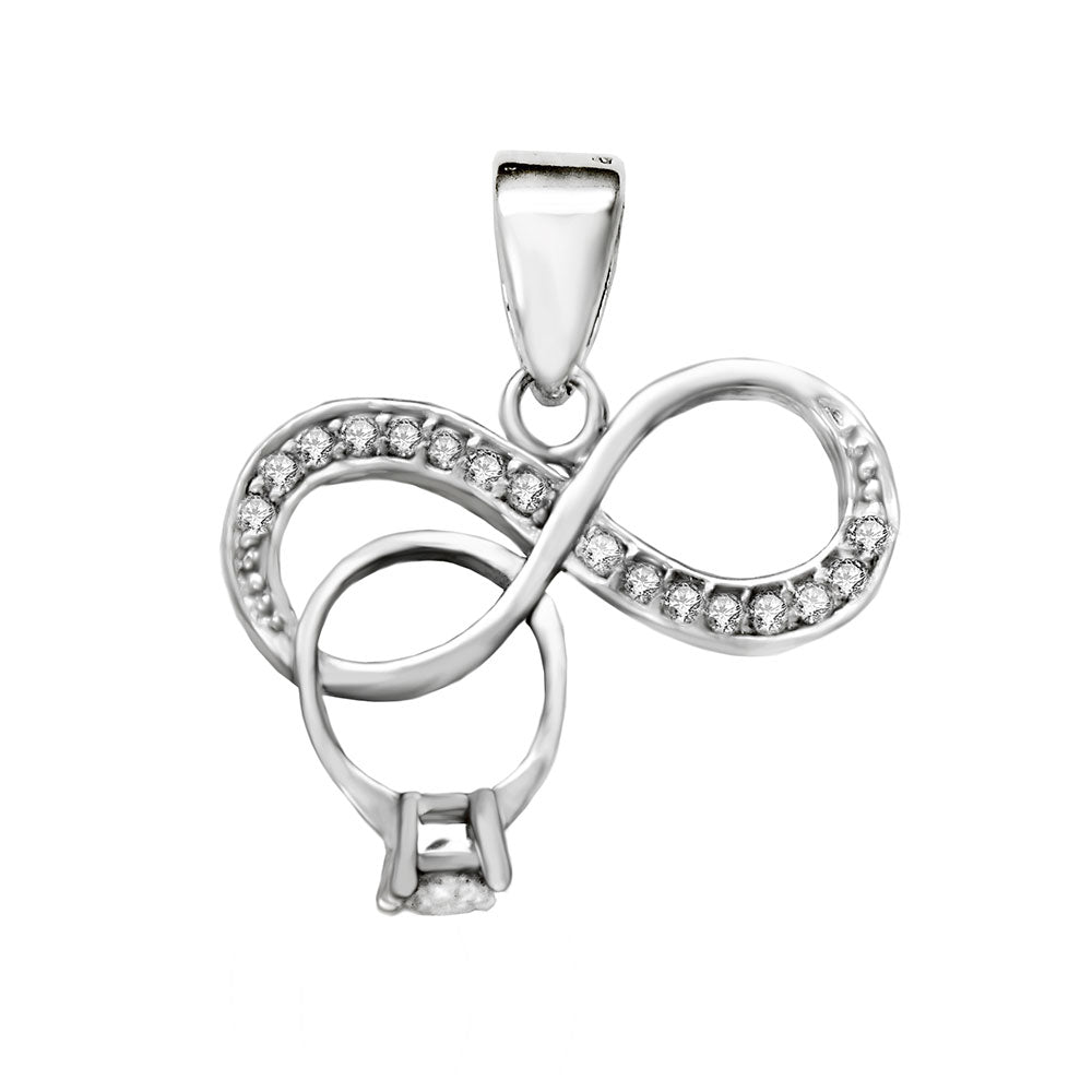 Sterling Silver Infinity-Solitaire Ring Rhodium Pendant