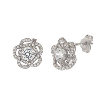Rose Cubic Zirconia Sterling Silver Stud Earrings
