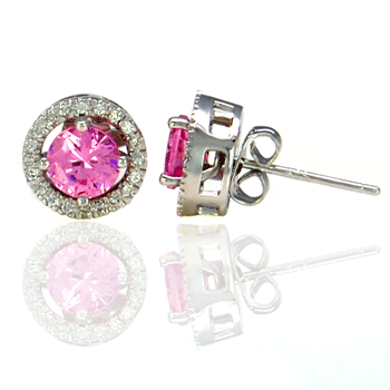 Sterling Silver Pink CZ Halo Earring Jackets