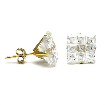 14K Gold Square CZ Invisible Cut Stud Earrings