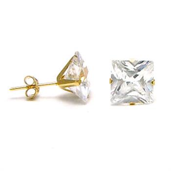 14K Gold Princess Cut CZ Stamping Stud Earrings