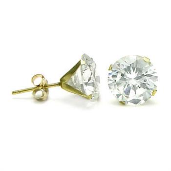 14K Gold Round CZ Stamping Pushback Stud Earrings