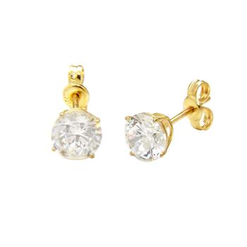14K Gold Round CZ Push Back Stud Earrings
