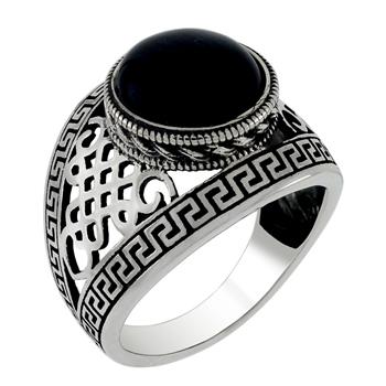 Cat Eye - Filigree Greek Key Pattern Sterling Silver Ring