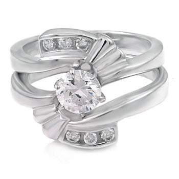 Halo Sterling Silver Wedding Ring Set