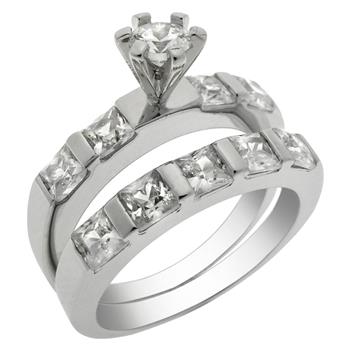 Solitaire Sterling Silver Weddding Ring Set