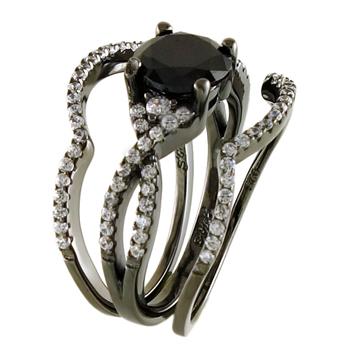 Micro Pave Sterling Silver Black Rhodium Three Ring Set