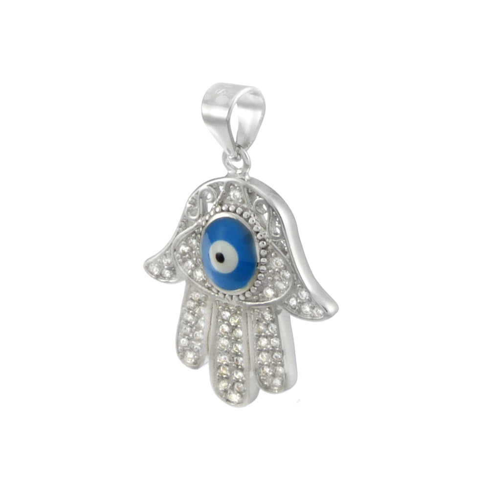 Evil Eye Hamsa Hand CZ Sterling Silver Pendant
