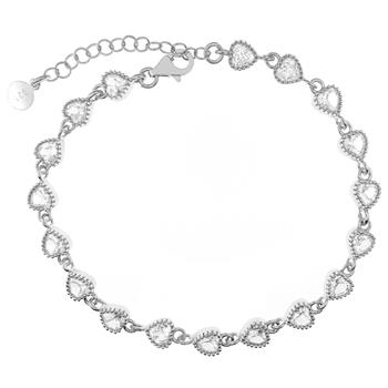 Heart CZ Sterling Silver Rhodium Bracelet