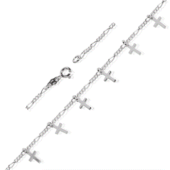 Figaro - Dangle Crosses Charm Sterling Silver Bracelet