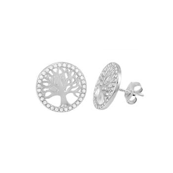 Tree of Life Sterling Silver CZ Stud Earrings