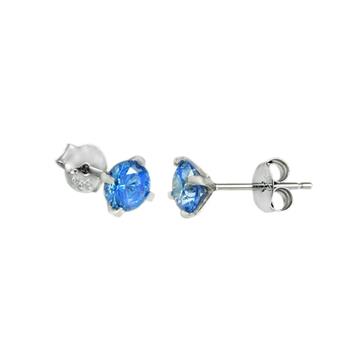 Sterling Silver Rhodium 5mm Blue Zircon Stud Earrings