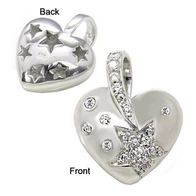 Sterling Silver Cubic Zirconia Puff Heart Star Pendant
