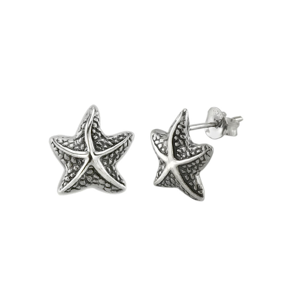 Starfish Sterling Silver Oxidized Stud Earrings