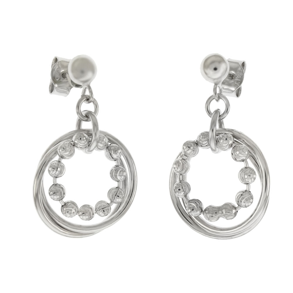 Italian Sterling Silver Fancy D C Bead Circle Rhodium Dangle Earrings