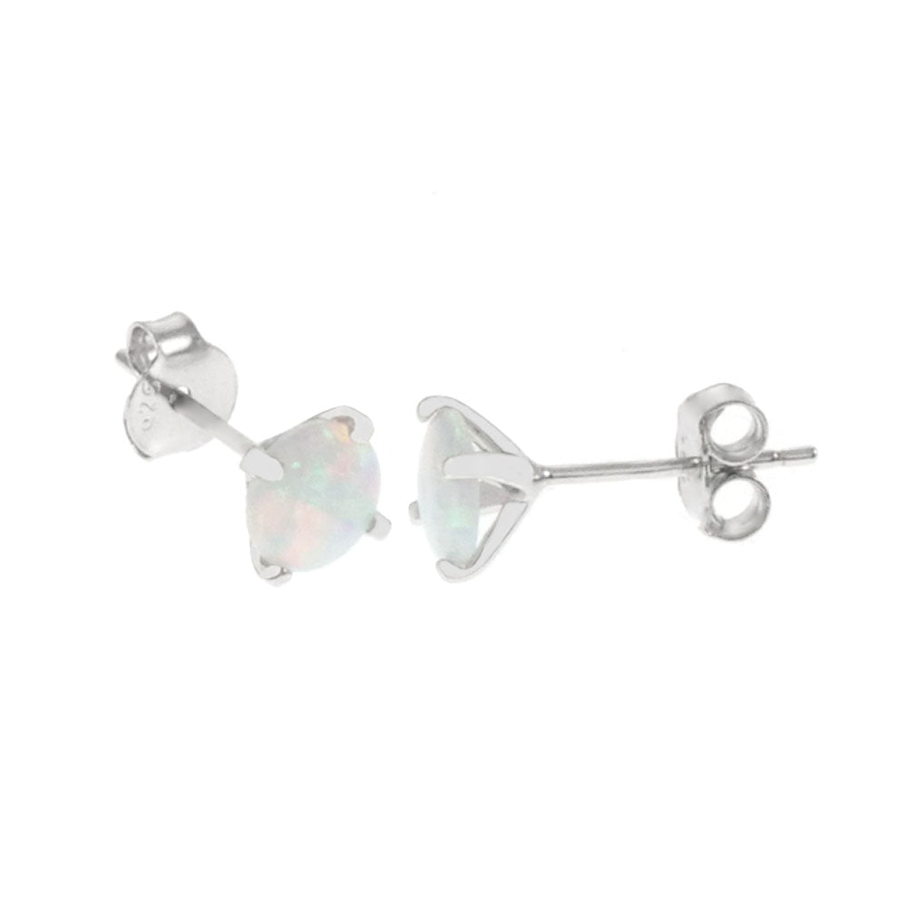 Sterling Silver 6mm White Lab Opal Rhodium Stud Earrings