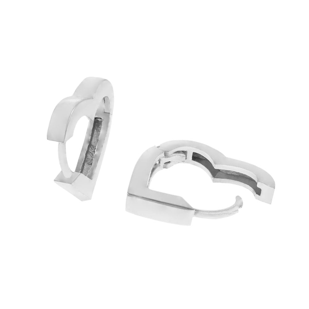 2.8mm Heart Shape Rhodium Huggie Hoop Earrings