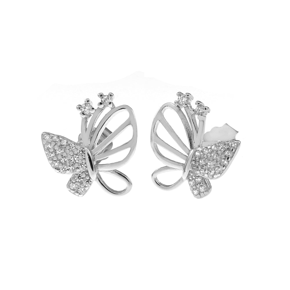 .925 Sterling Silver CZ Butterfly Stud Earrings