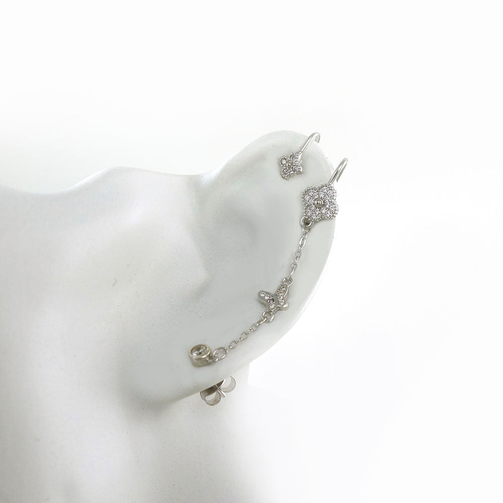 Sterling Silver CZ Ear Climbers W Ear Cuffs Earrings