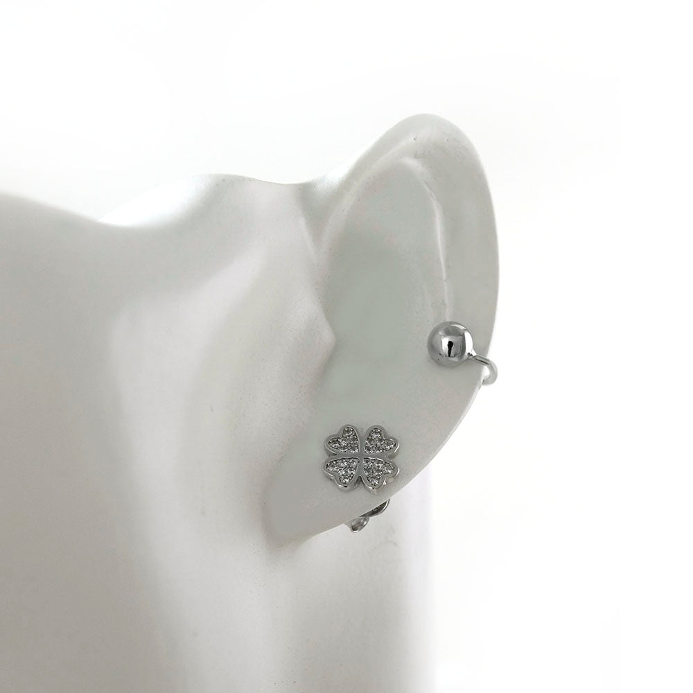 Sterling Silver CZ Four Leaf Clover Ear Jacket 2 in 1 Earrings
