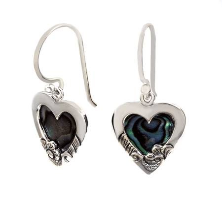 Sterling Silver Heart Abalone Shell Bali Earrings