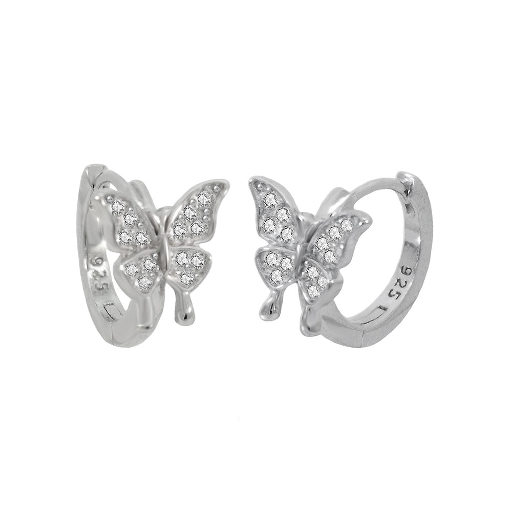 Pave CZ Butterfly Huggie Hoop Earrings