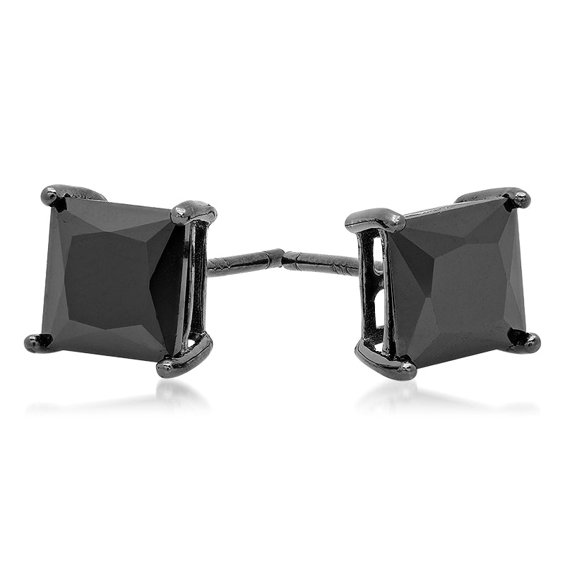 Sterling Silver Square Black CZ Black Rhodium Casting Stud Earrings