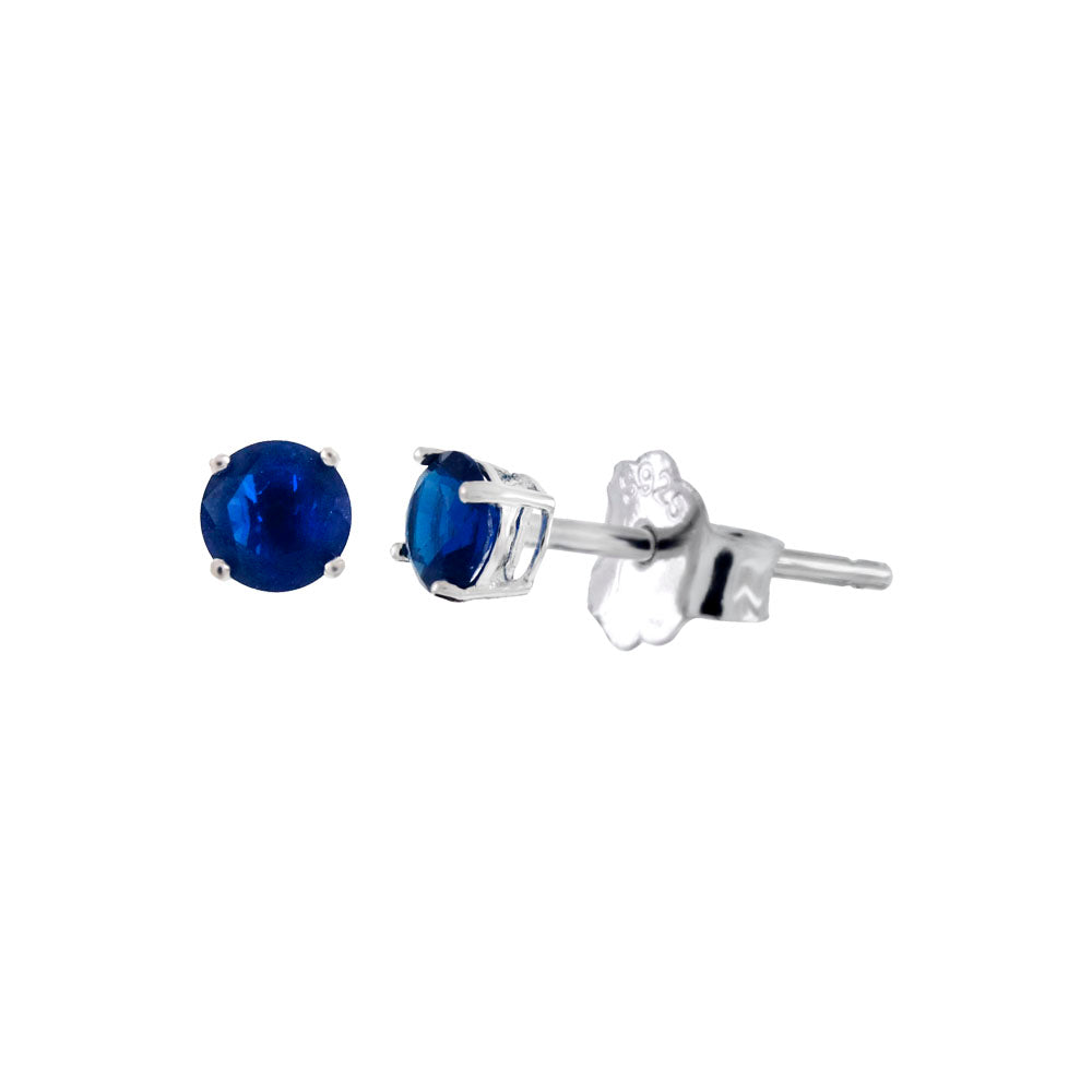 Sterling Silver Cubic Zirconia Sapphire Round Cast Stud Earrings