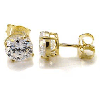 Sterling Silver Round CZ 14K Gold Plated Casting Stud Earrings