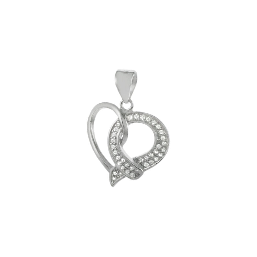CZ Heart Sterling Silver Rhodium Pendant