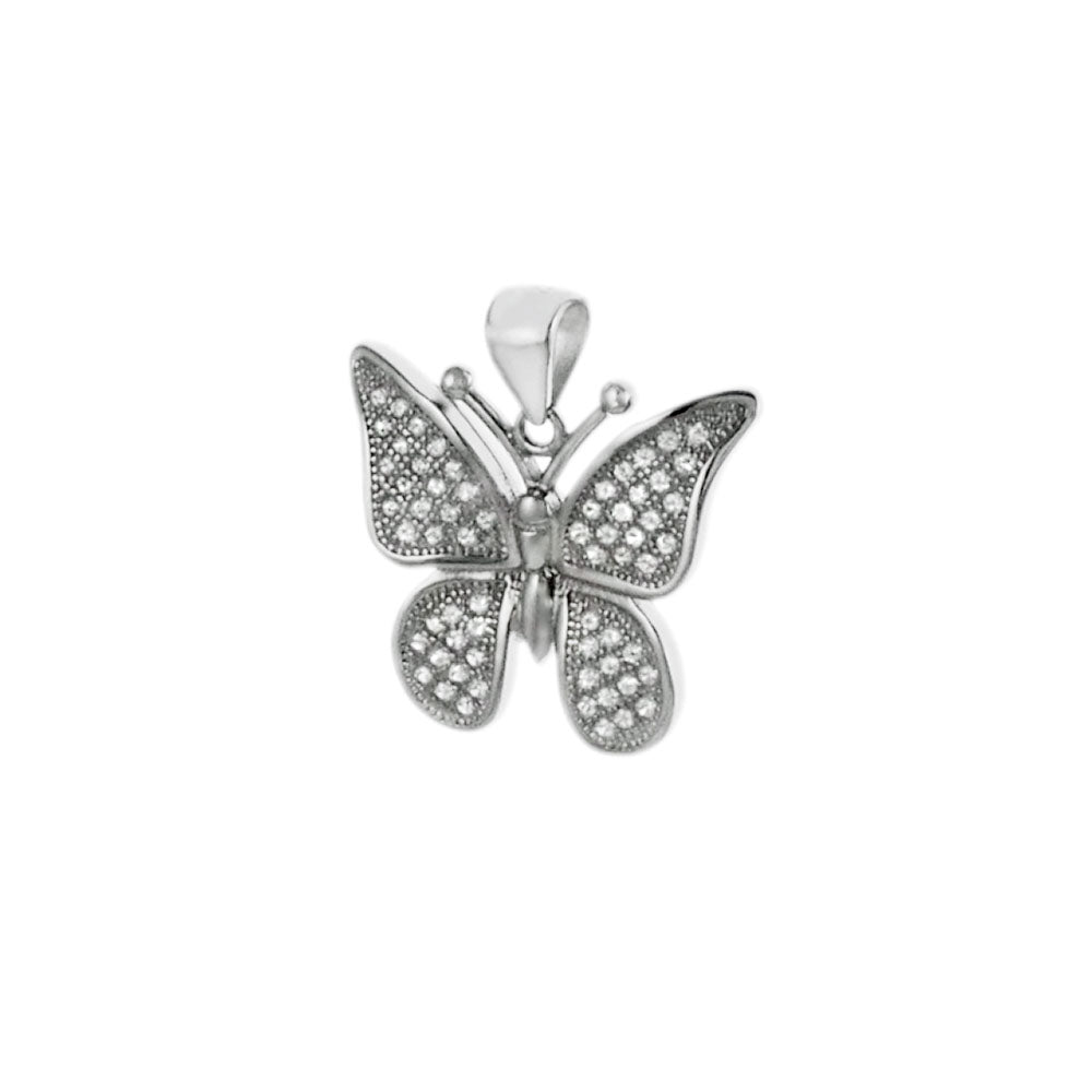 Micro Pave CZ Butterfly Rhodium Pendant