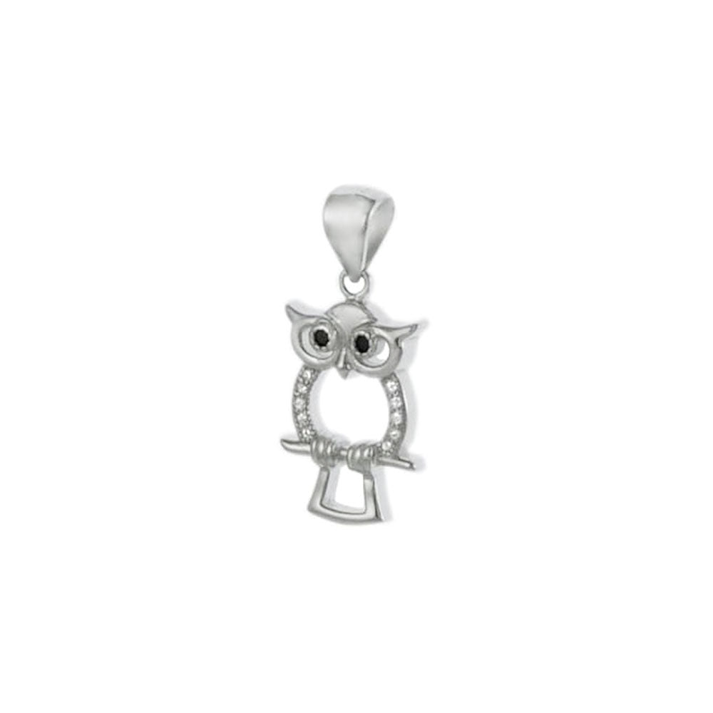 Sterling Silver Rhodium Owl Pendant