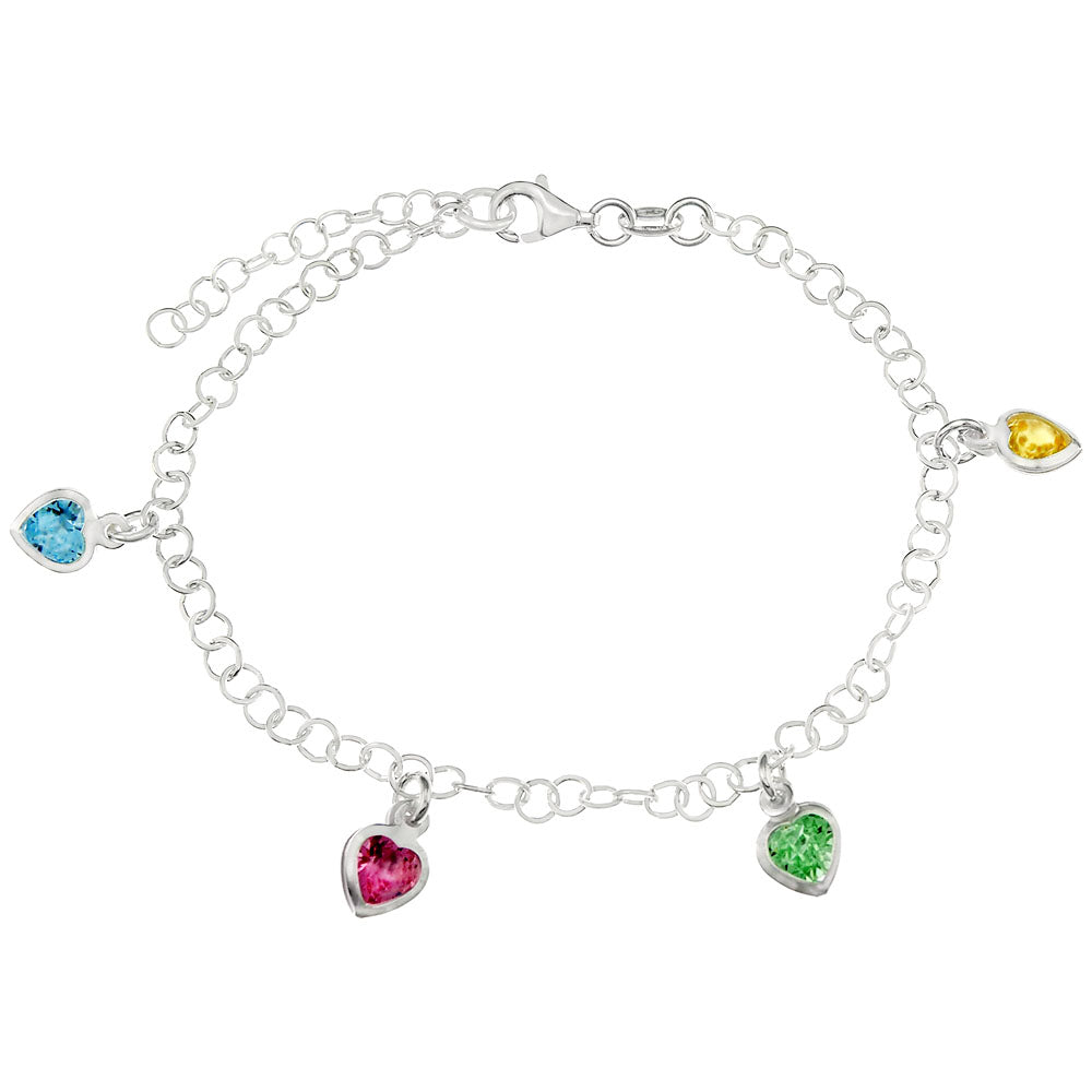 Multicolored Austrian Crystal Dangle Heart Bracelet