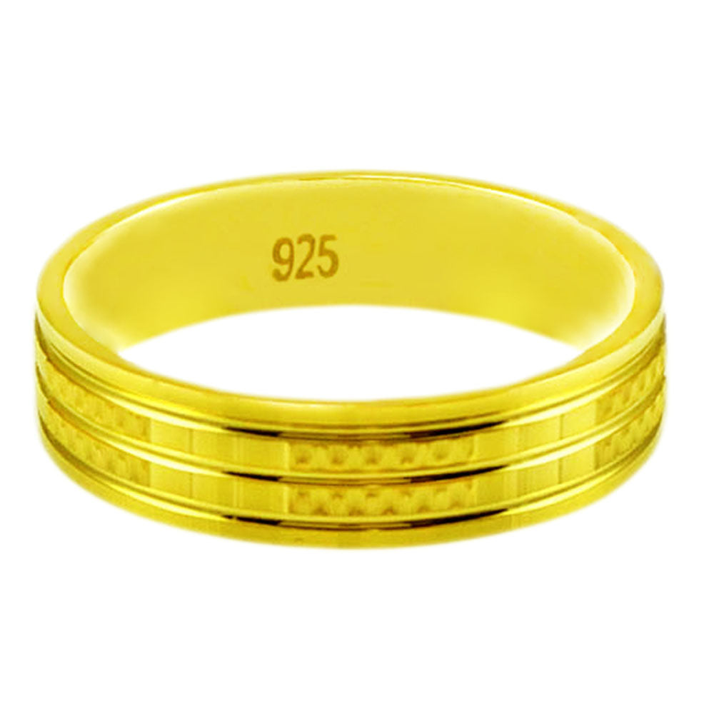 .925 Sterling Silver Gold Plated Diamond Cut Ring