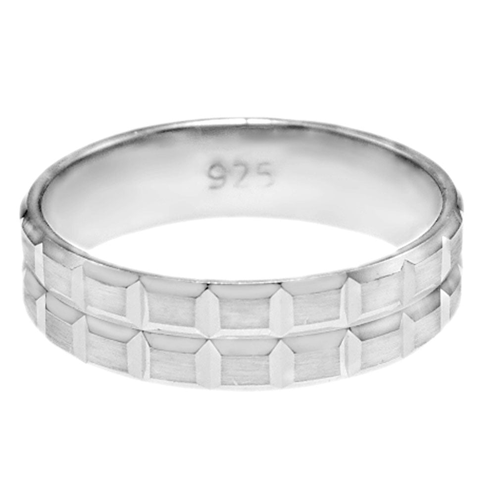 Sterling Silver Diamond Cut Rhodium Band Ring