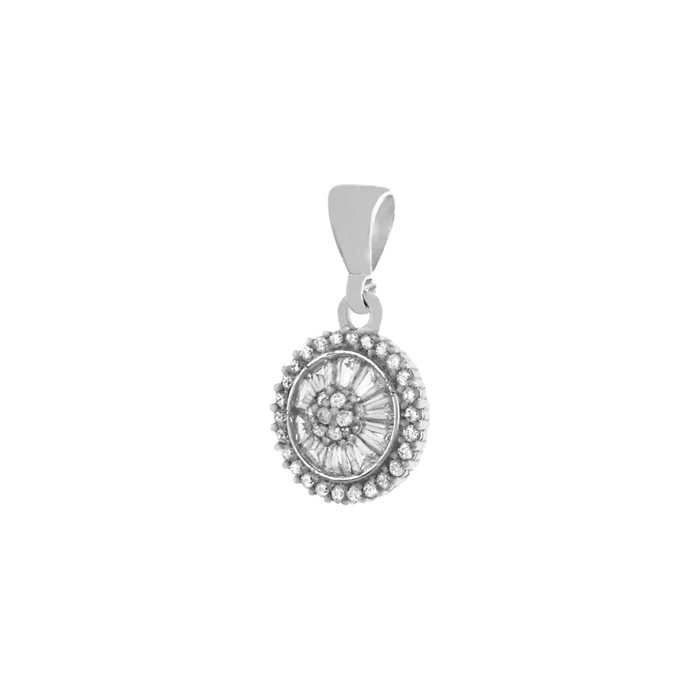 CZ Round Disc Rhodium Pendant