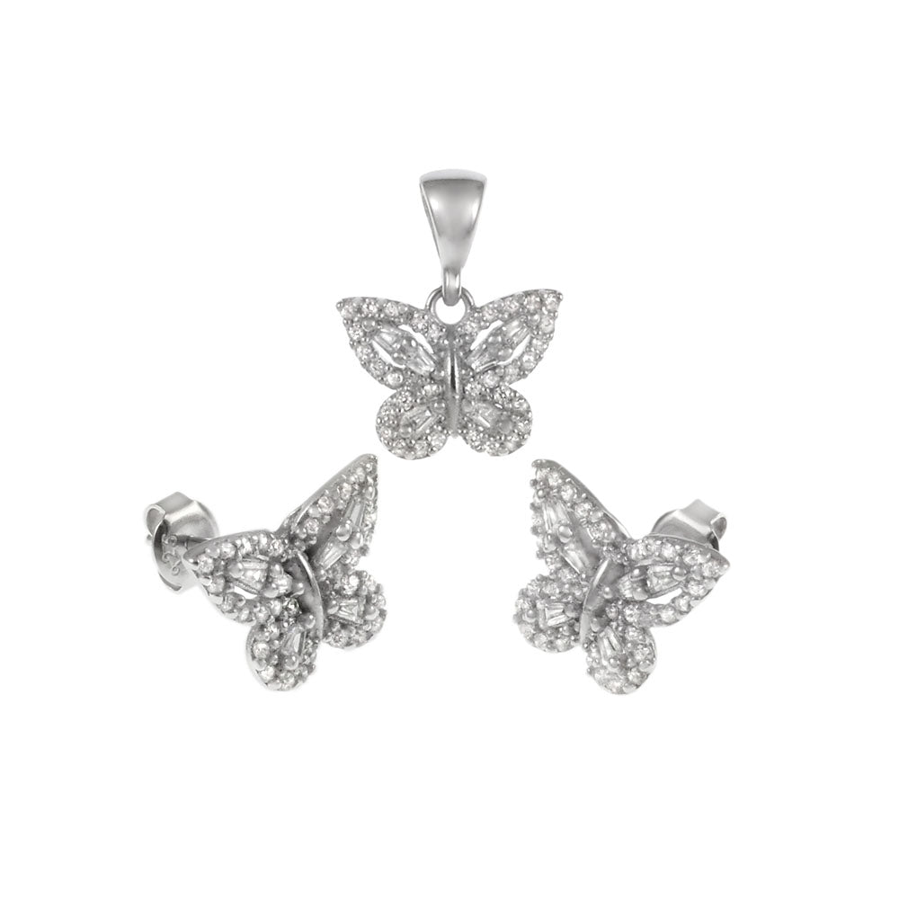 Sterling Silver Butterfly Earrings & Pendant Set