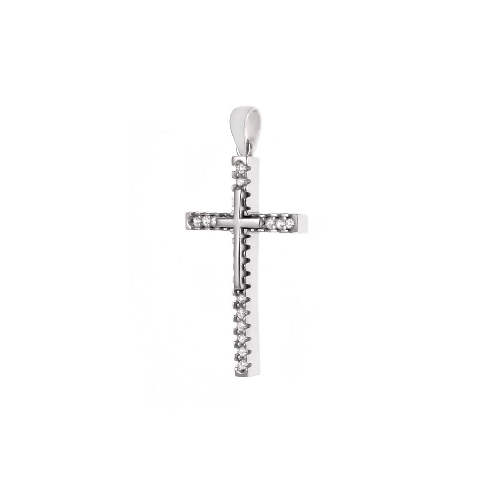 Sterling Silver Rhodium CZ Cross Pendant