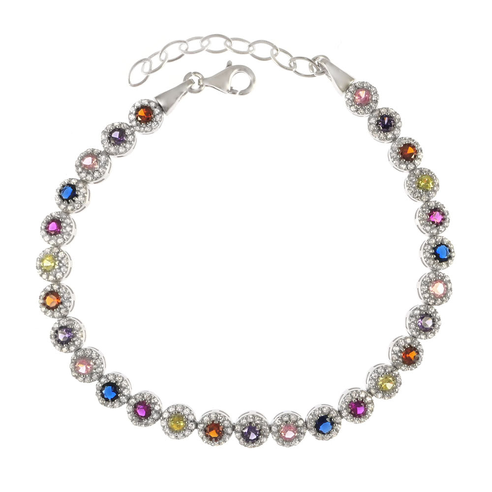 Multicolored CZ Rhodium Tennis Bracelet