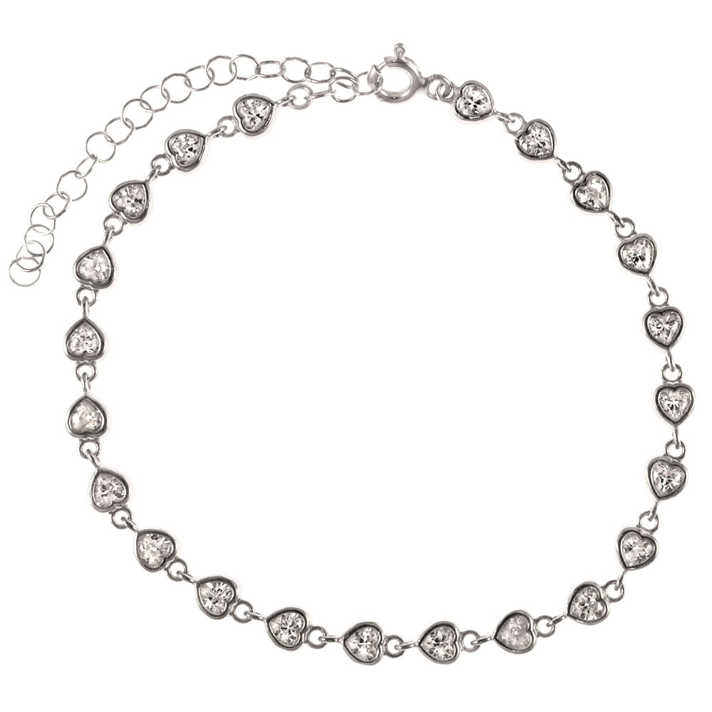 Bezel Set CZ Heart Rhodium Bracelet