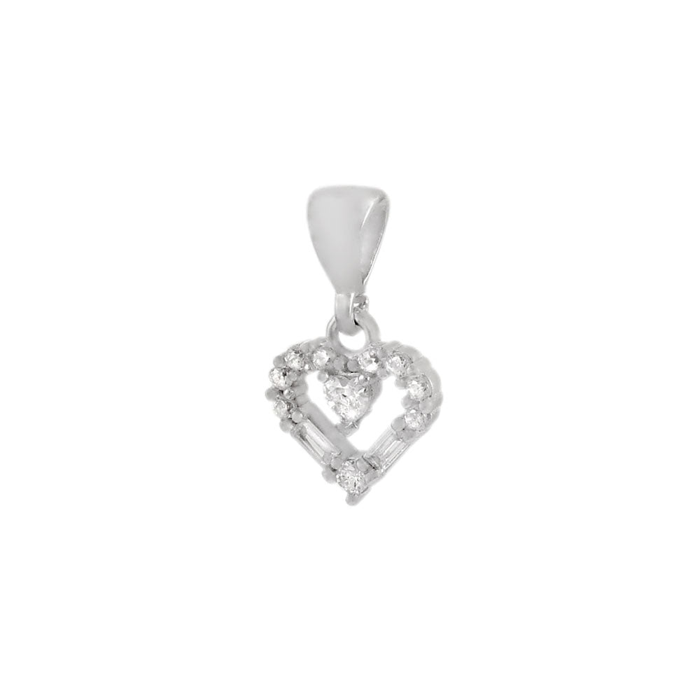 Small CZ Heart Rhodium Plated Pendant