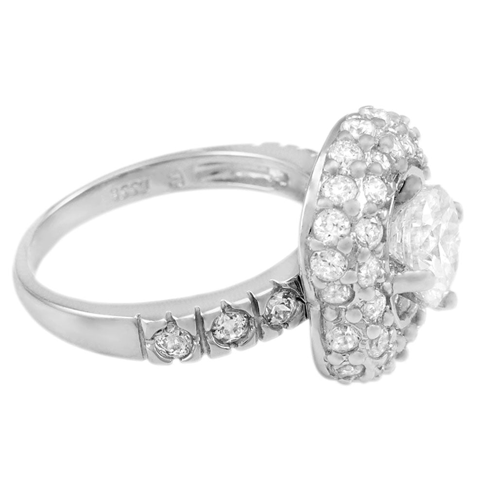 7mm Round Cubic Zirconia Halo Sterling Silver Ring