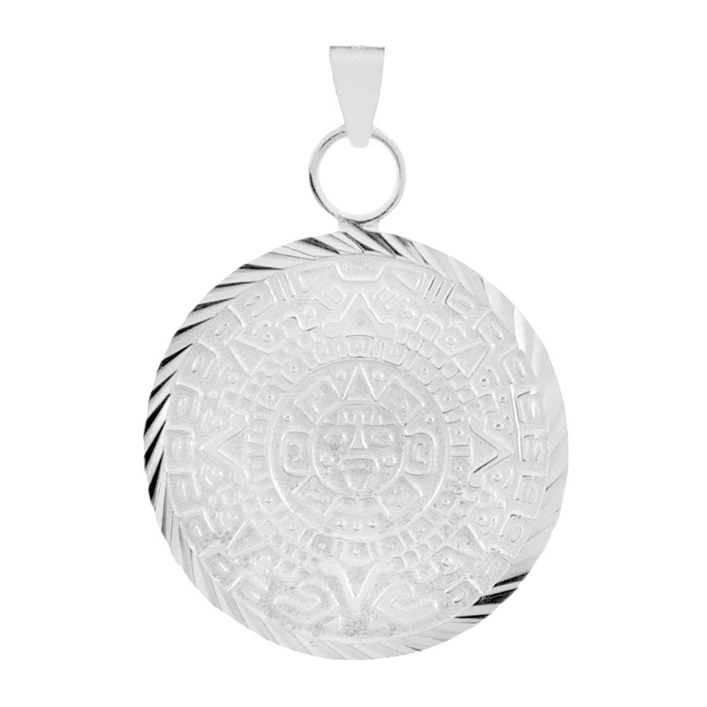 Diamond Cut Aztec Calendar Medal Pendant